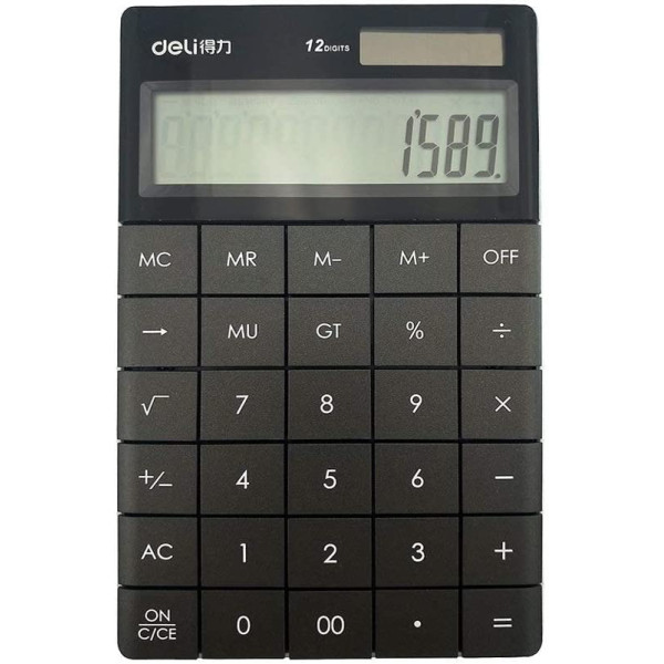 DELI ELECTRONIC CALCULATOR 1589P,BLACK BIG DISPLAY DUAL POWER DESIGN