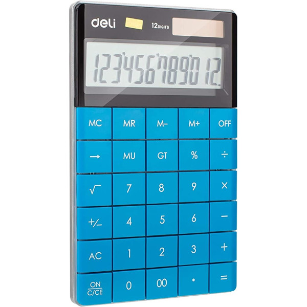 DELI ELECTRONIC CALCULATOR 1589,BLUE BIG DISPLAY DUAL POWER DESIGN