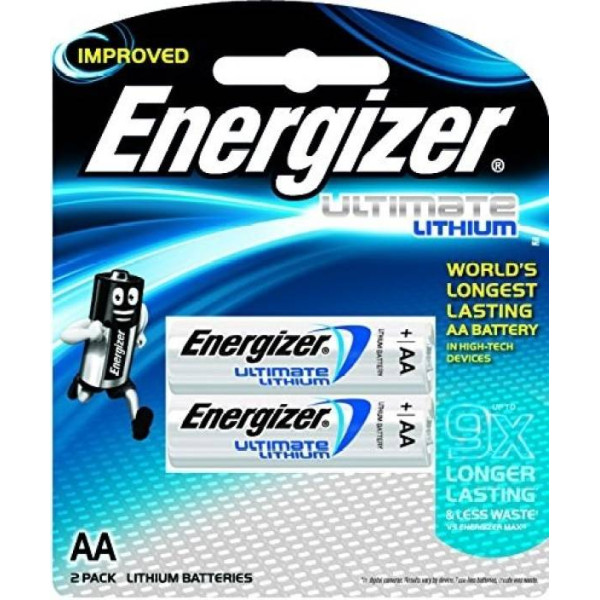 ENERGIZER AA L91BP2 LITHIUM BATTERIES, PACK OF 2PCS