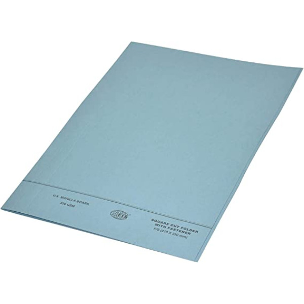 FIS FSFF7FBL SQUARE CUT FOLDER F/S FASTNER A4 (210 X 330MM) 320GSM BLUE PCKT/50