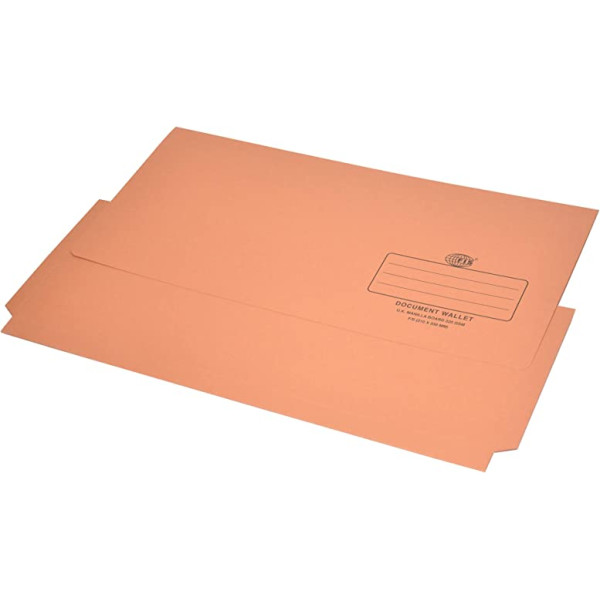 FIS DOCUMENT WALLET FSFF8OR F/S 210 X 330MM 320GSM ORANGE 50 PCS