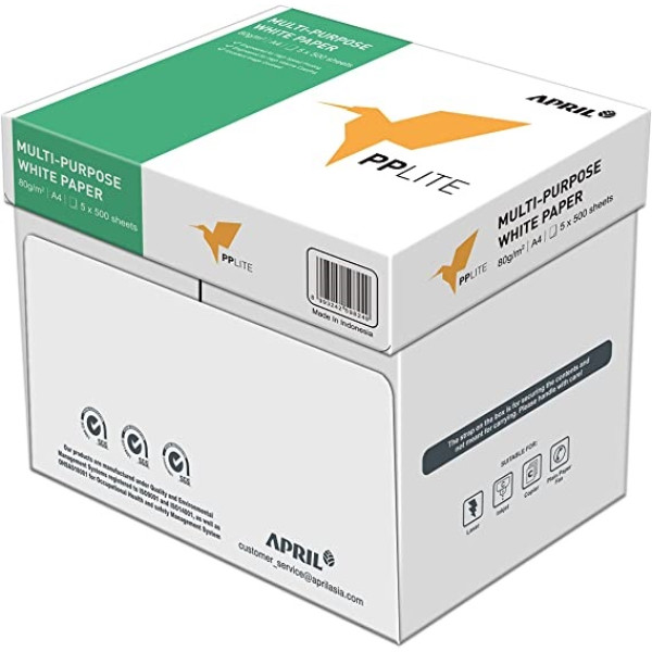 PP LITE A4 MULTI-PURPOSE WHITE PAPER 80 GSM BOX OF 5X500 SHEETS