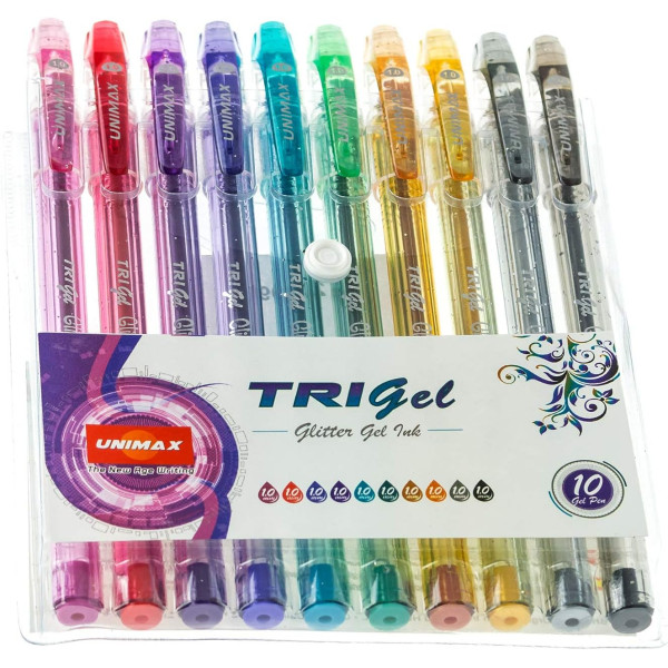 UNIMAX TRI GEL GLITTER GEL INK PEN 10 COLORS 1.0MM