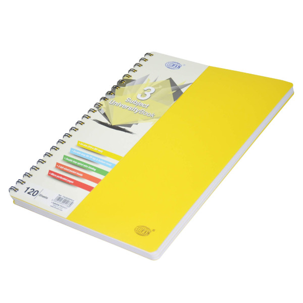 FIS A4 UNIVERSITY BOOK 3 SUBJECT FSUB3SPPSA 120 SHEETS,YELLOW